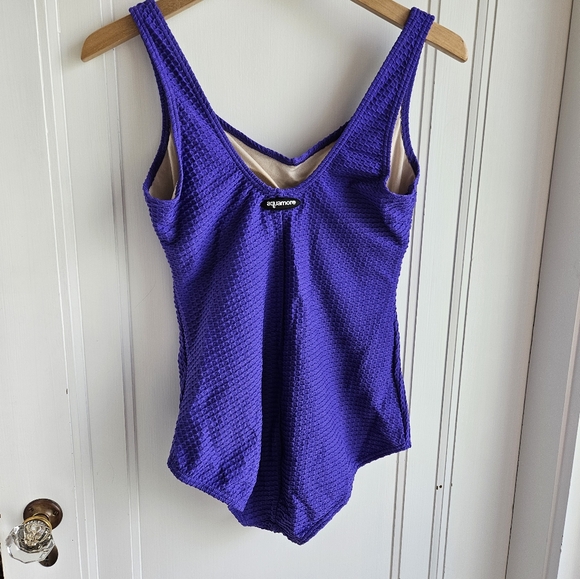 Swim & Sweat Chlorine Resistant AQUAMORE Solid Textured Shirred Front One Piece - Picture 10 of 13